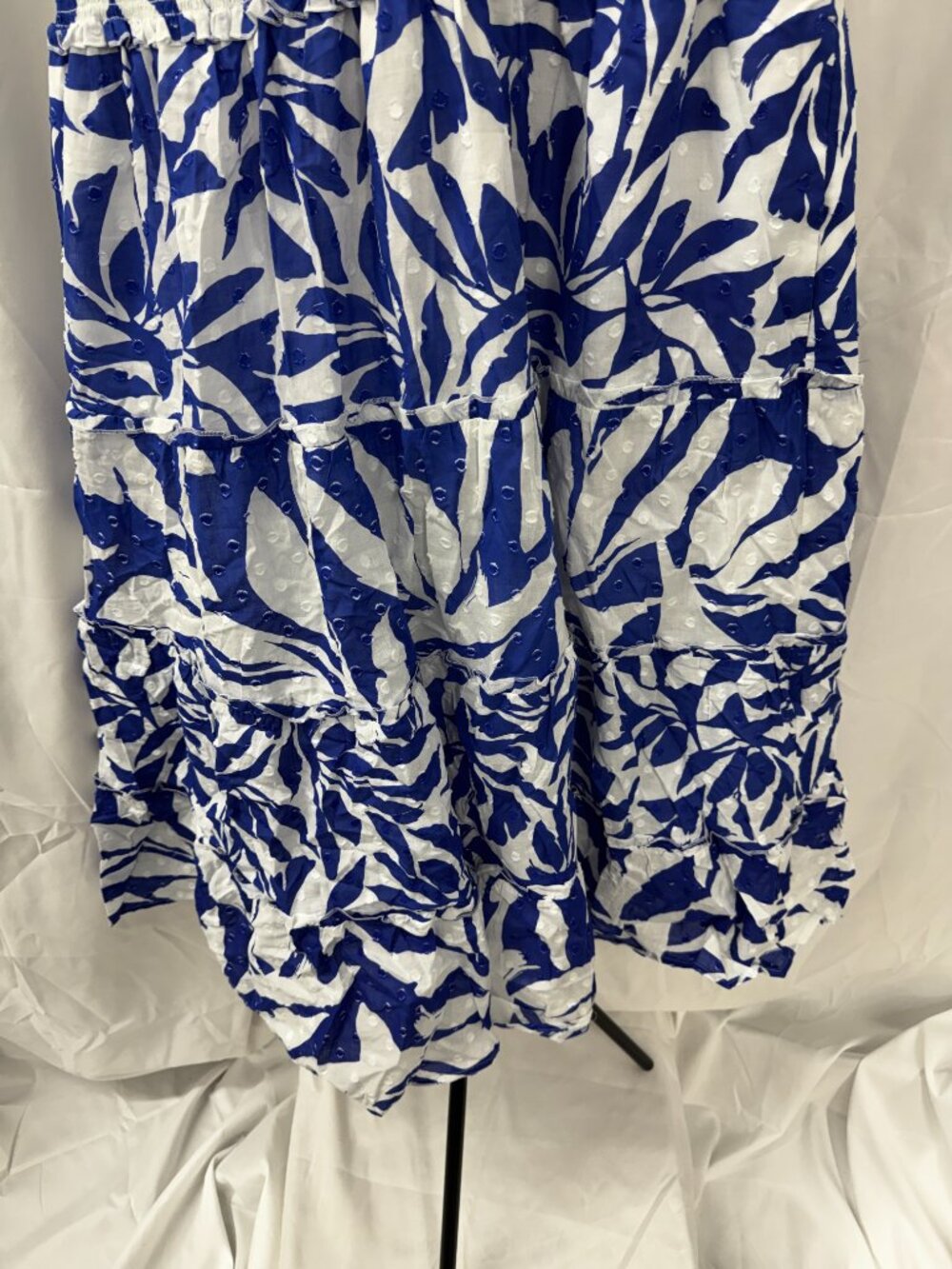 Chicos Flutter Sleeve Smocked Petite Maxi Dress Blue White Clip Dot Sz 16P - Picture 6 of 16